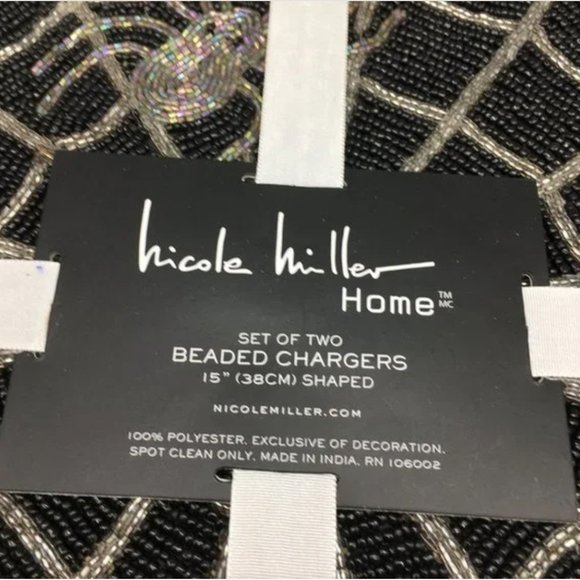 x4 Nicole Miller Halloween Silver Spider Beaded Placemat Set Spiderweb Black 15" - Picture 7 of 8